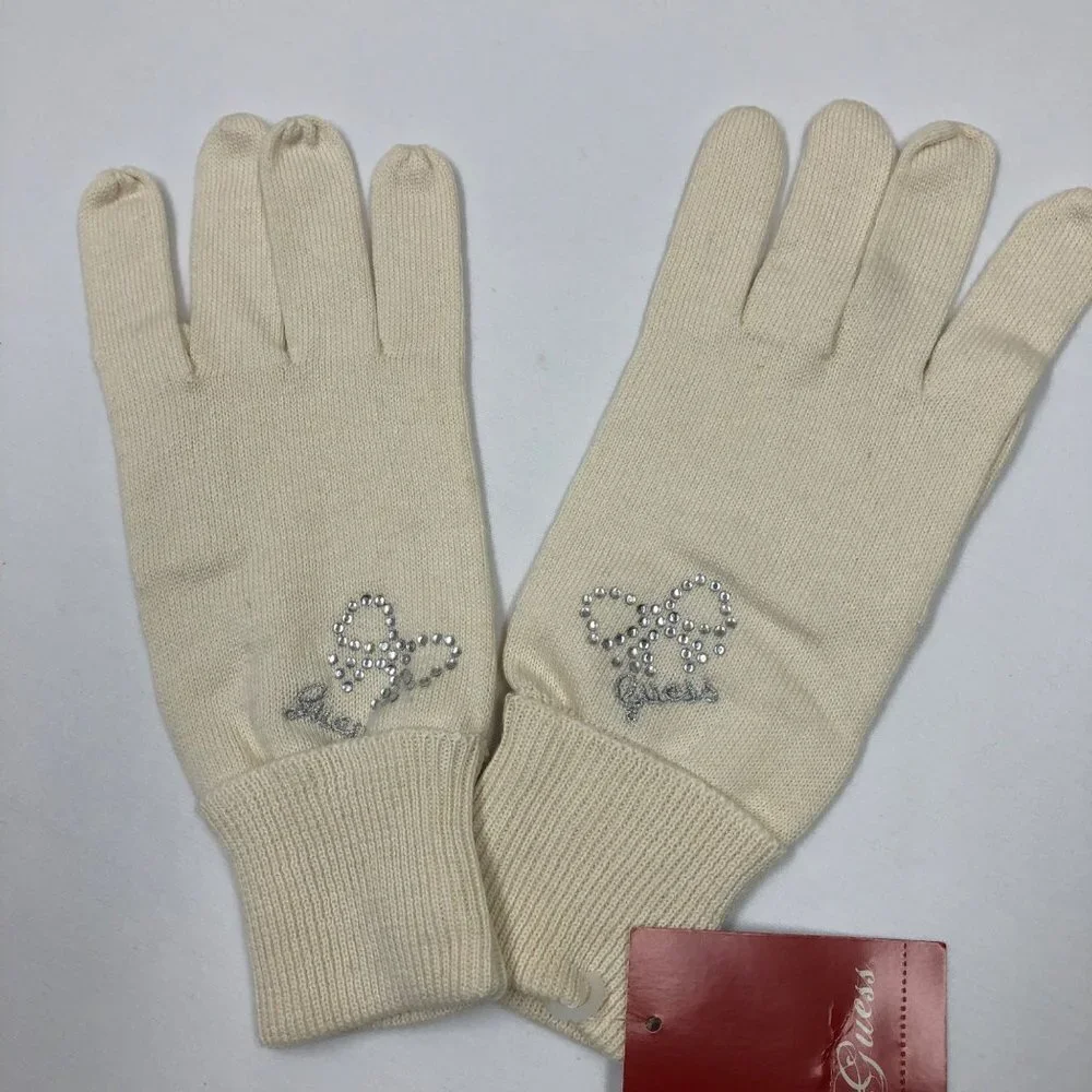GUESS Ivory RHINESTONES LOGO GLOVE 1‎ SIZE NEW WITH TAG